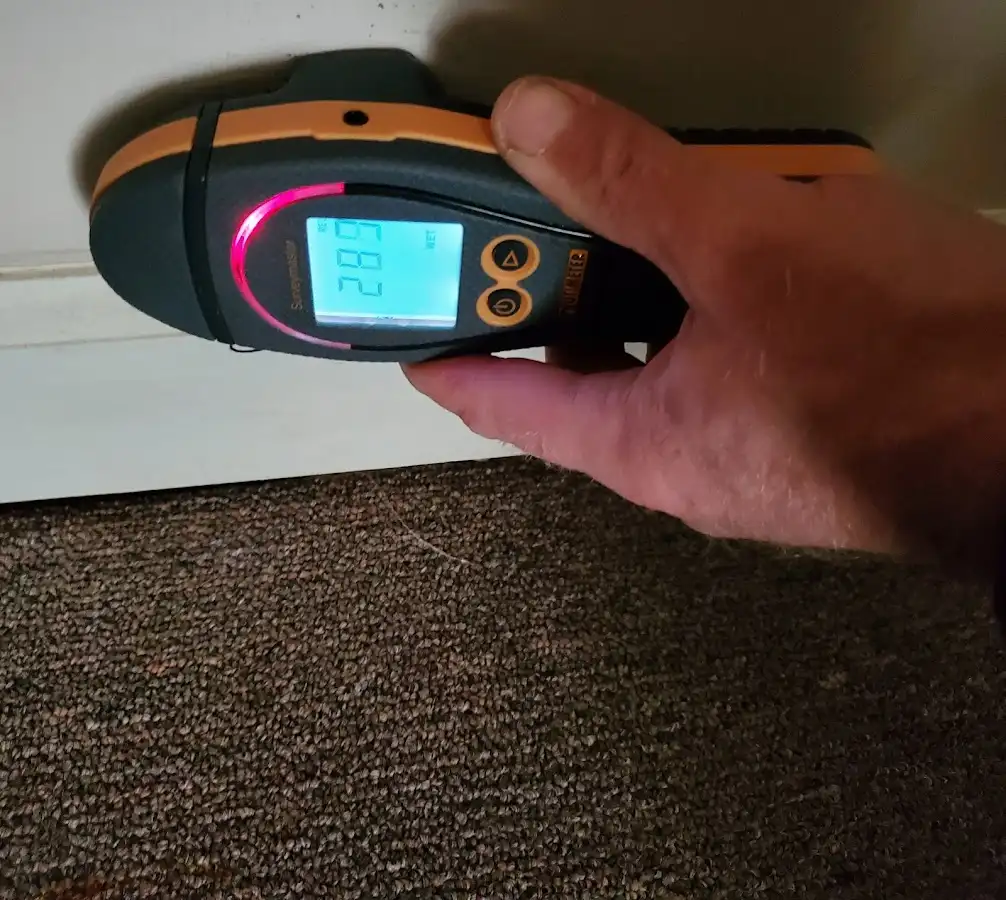 Moisture detection at baseboard during Burst Pipe Cleanup in North Caldwell